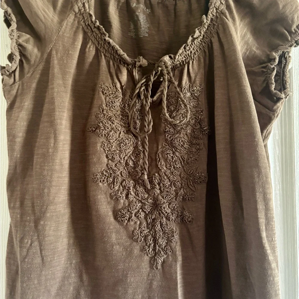 St. John's Bay Brown Embroidered Blouse - Picture 2 of 3